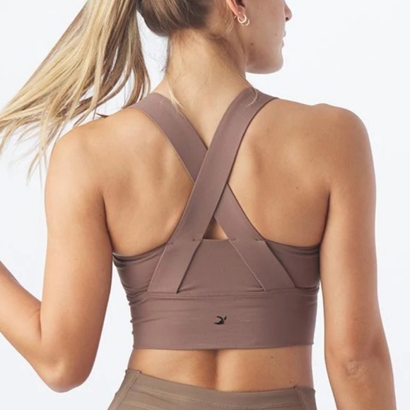 Glyder One Crop Bra Cross Back Sports Bra in Lavender Bark Mocha Mauve Brown XS - Picture 1 of 13